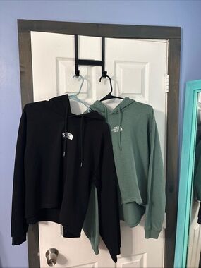 The North Face Black & Sage Green Cropped Logo Hoodies